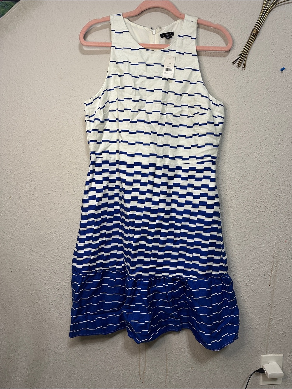Ann Taylor White and Blue Striped Maxi Dress
